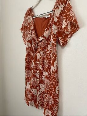 Madewell Rust Floral Sunflower tie-Front Mini Dress with buttons